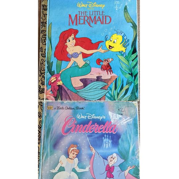 Vintage Golden Book Set of 2 Walt Disney Cinderella The Little Mermaid Childrens - Picture 1 of 13